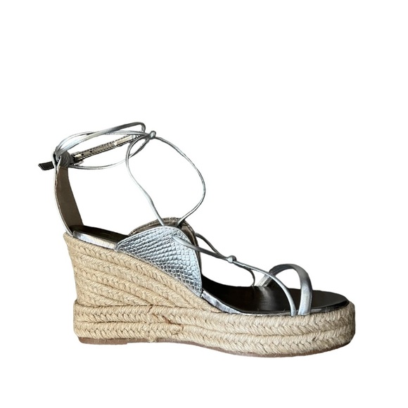 Paula Torres Metallic Espadrille Platform Wedge Sandal Silver Size 7 - Picture 6 of 13